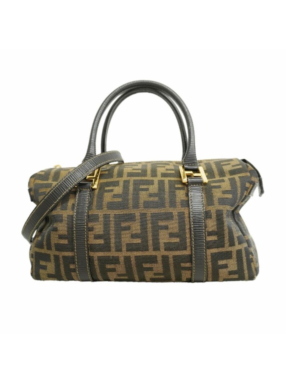 Fendi Handbag Zucca Canvas Brown Gold 2-Way Bag